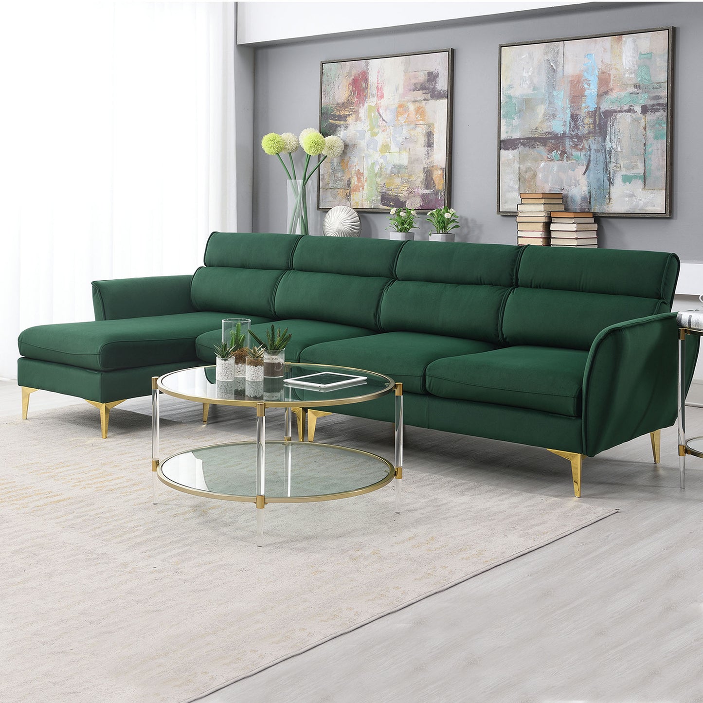 Convertible Flannel Sectional Sofa with Reversible Chaise