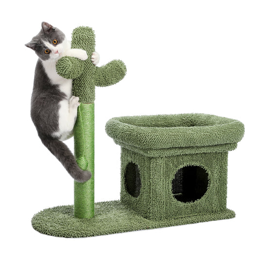 Cat Tree 27.6 inches with Cactus Scratching Posts, Creative Scratching Posts, Stylish Cat Tree, with Ball and Cat House  Green