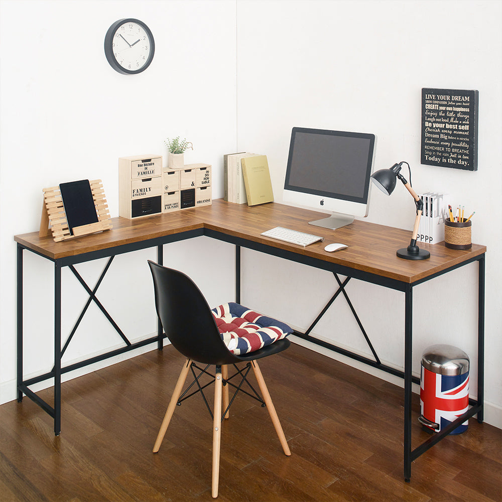 Water and Heat Resistant Acacia and Black Wood Corner Desk with Enhanced Durability