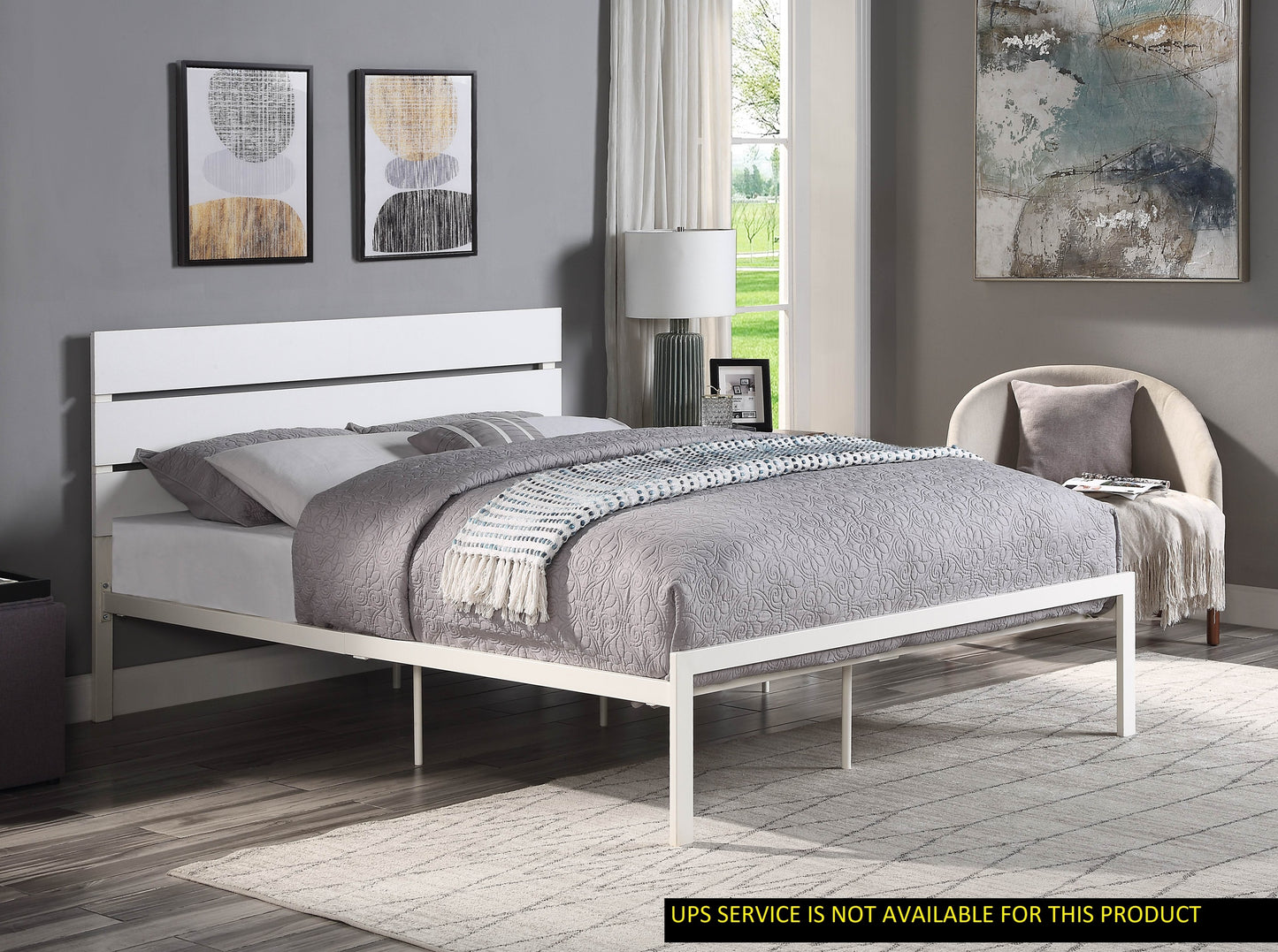 White Metal Frame Full Size Bed 1pc Casual Style Bedroom Furniture