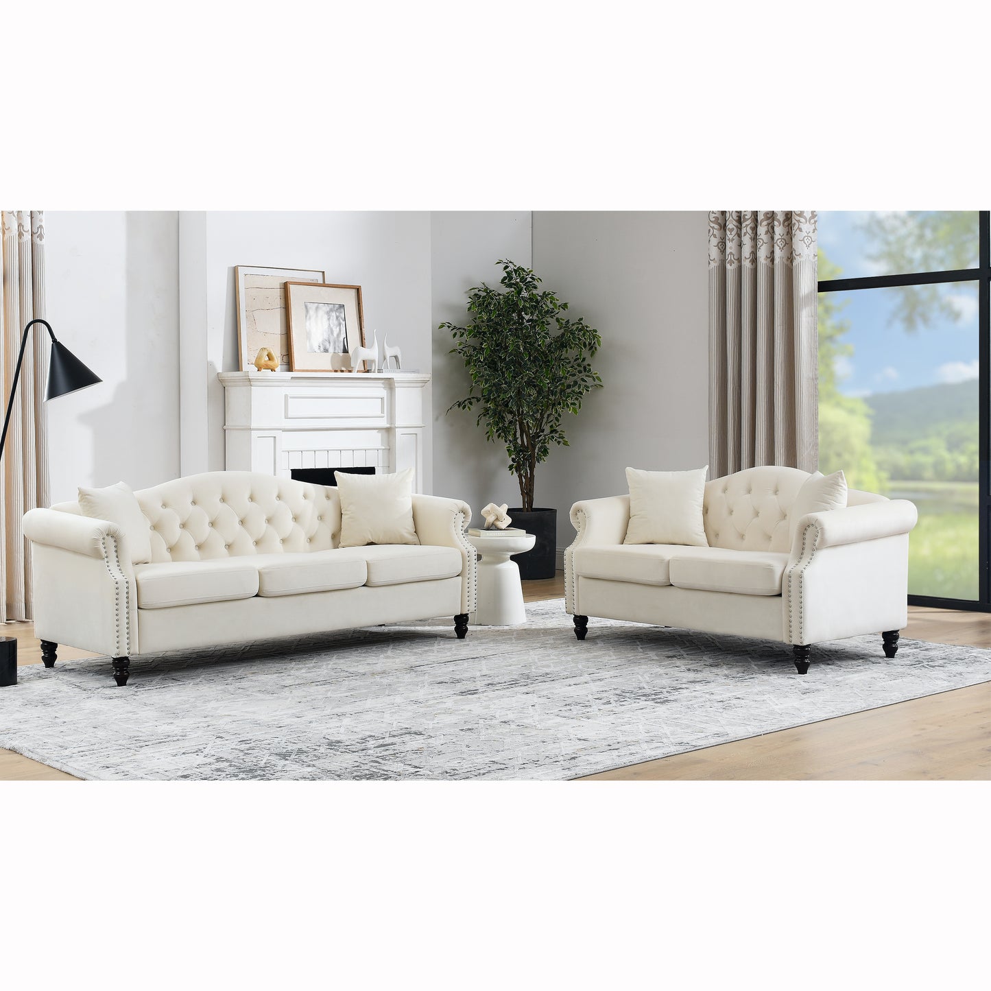 Beige Velvet 3-seater and 2-seater Combination Sofa