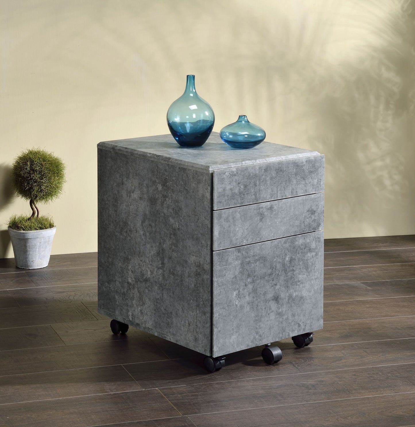 Jurgen 3-Drawer Faux Concrete and Silver File Cabinet