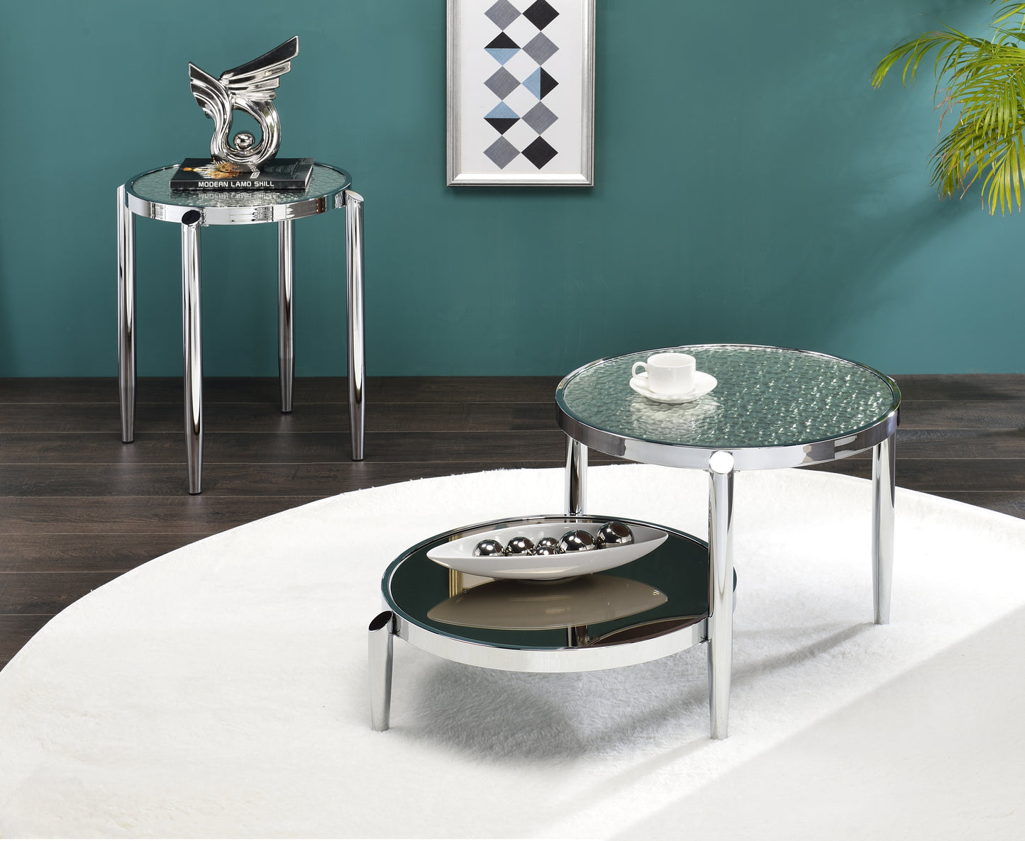 Elegant Glass and Chrome Finish Abbe Coffee Table LV00572