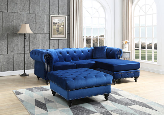 Nola Grand Navy Blue Velvet Sofa Chaise