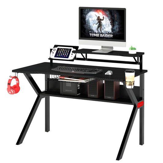 Sleek Gaming Desk with Innovative Design and Carbon Fiber Shelves