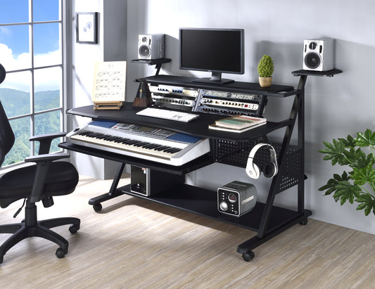 Willow Music Desk with Black Finish and Speaker Shelves - Ideal Musician's Workstation