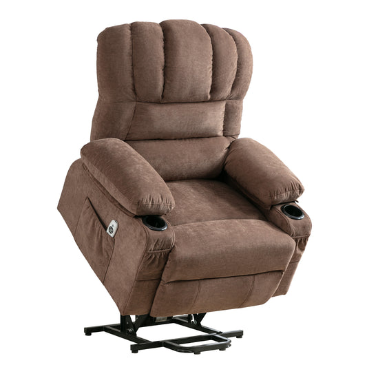 Electric Power Lift Recliner Chair with Heat & Massage for Seniors - Brown