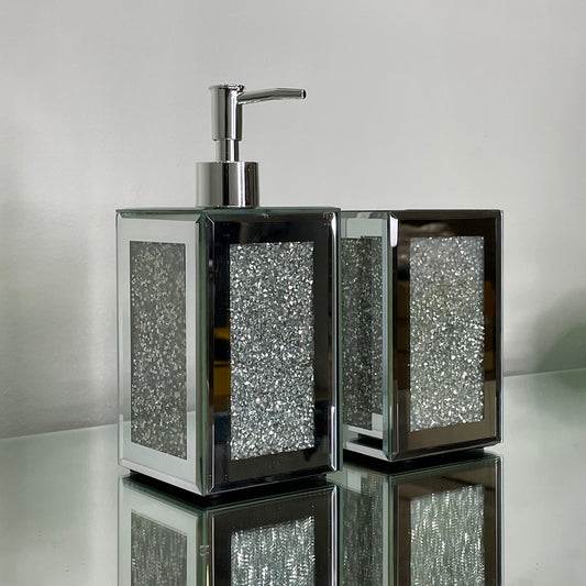 Elegant Glass Bathroom Soap Dispenser and Toothbrush Holder Set with Sophisticated Ambrose Design