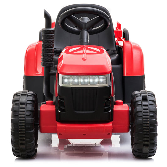 Red 12V Kids Ride-On Tractor with Removable Trailer and Music