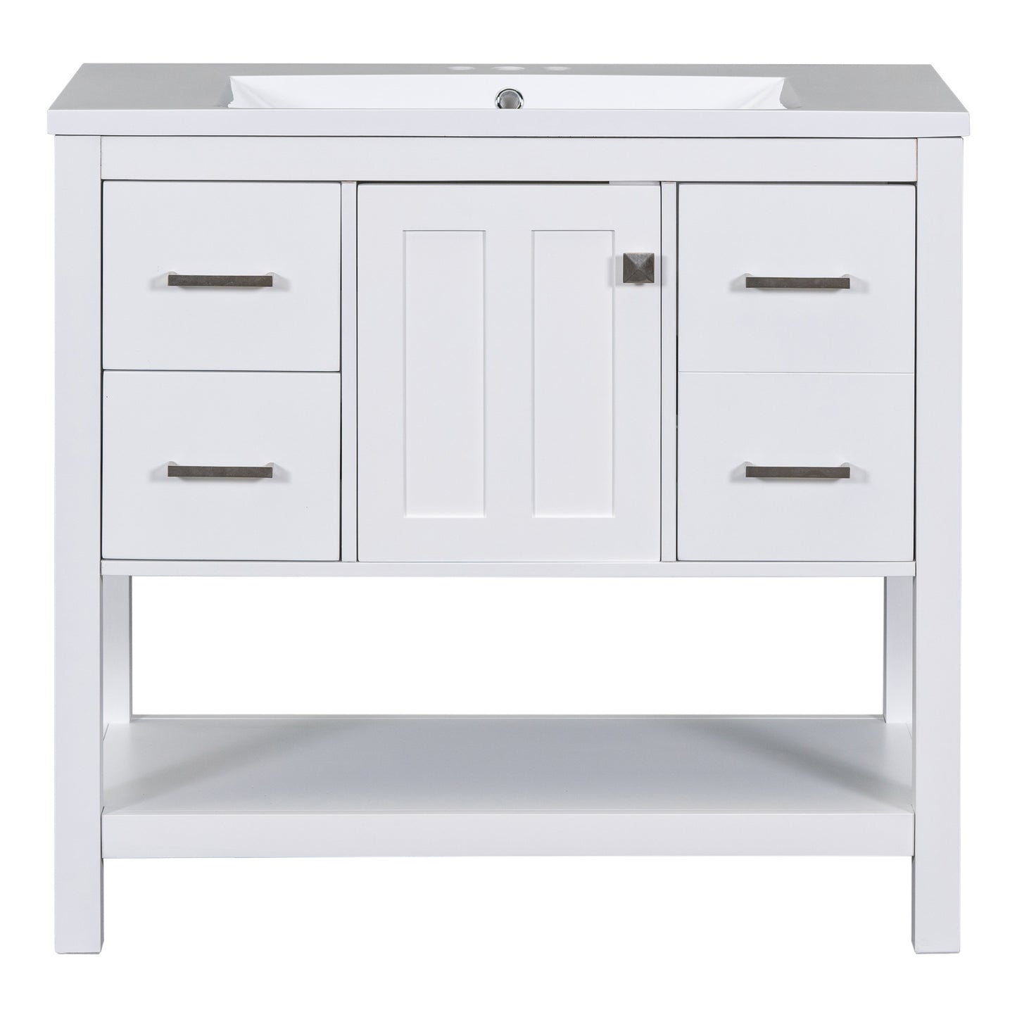 [Cabinet Only]36" White Modern Bathroom Vanity with USB(Sink not included)