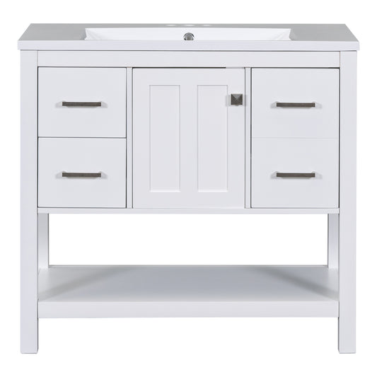 [Cabinet Only]36" White Modern Bathroom Vanity with USB(Sink not included)