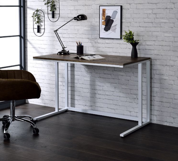 Modern Walnut and White Writing Desk with USB Port for Contemporary Workspaces