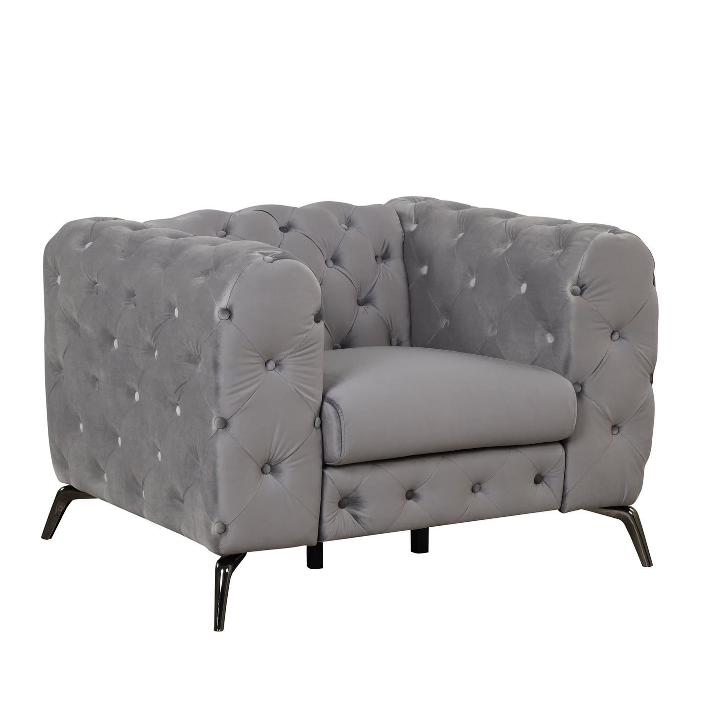 Modern Gray Velvet Upholstered Accent Sofa with Button Tufted Back