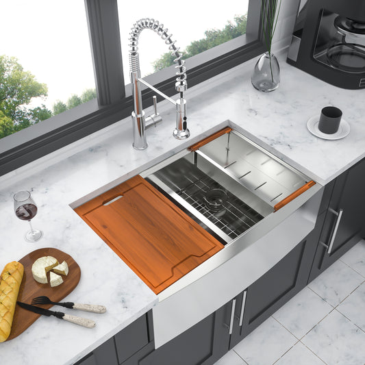 Farmhouse Sink with Double Bowl Workstation - 33 Inch Stainless Steel Apron Front Kitchen Sink