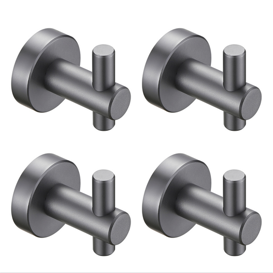 Set of 4 Gray Gunmetal Wall Hooks for Entryway and Bedroom Furniture