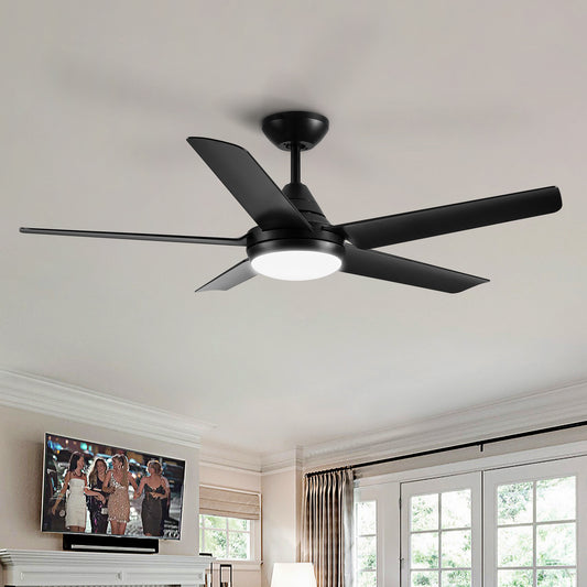 48-Inch Modern Black Ceiling Fan with Integrated LED Light and Color Changing Technology