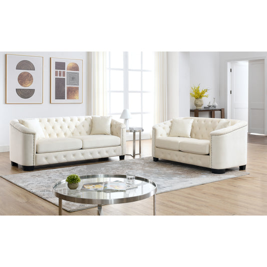 Luxurious Velvet Beige 3-Seater and 2-Seater Combination Sofa