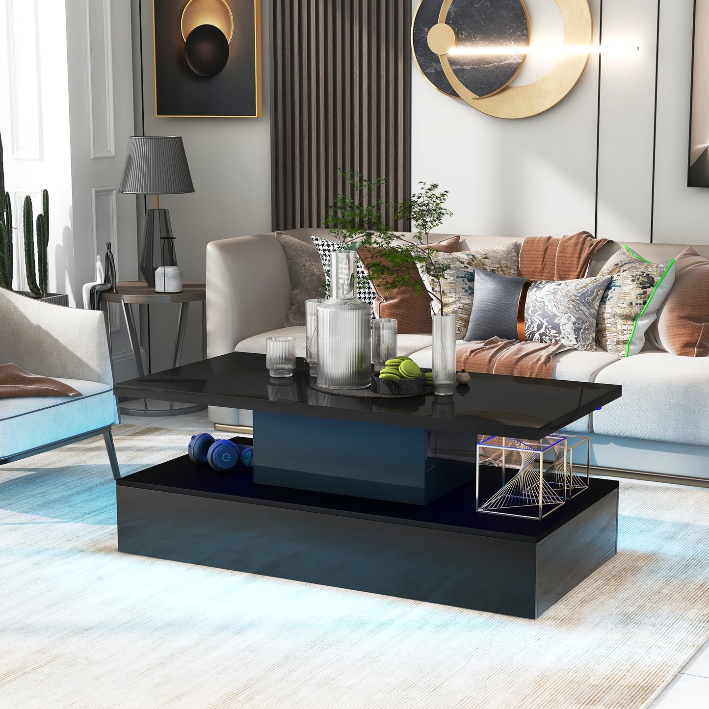 Modern LED Coffee Table with 16 Colors and Remote Control - Black