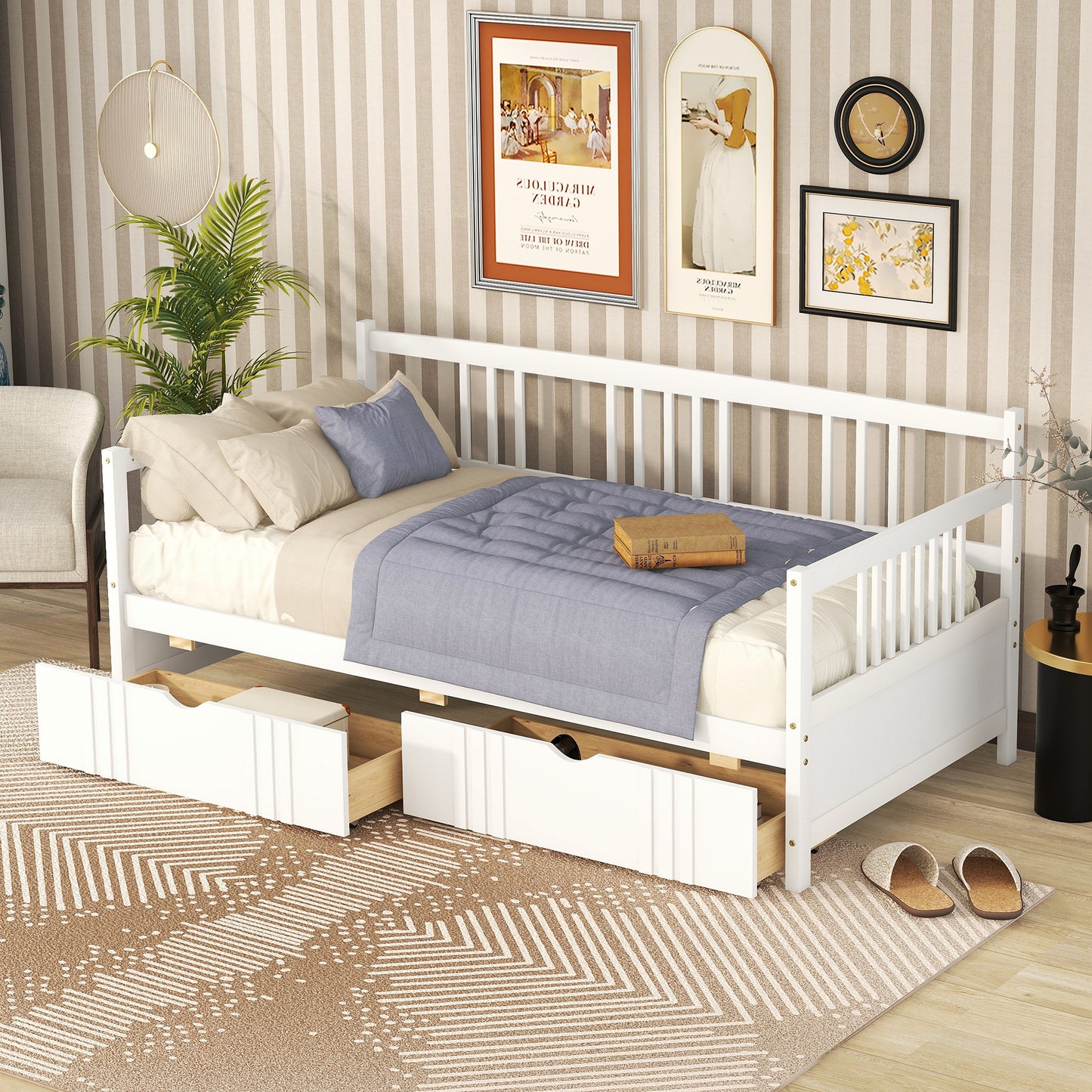 Twin Size Daybed Wood Bed with Two Drawers,White(OLD SKU:LP000057AAK)