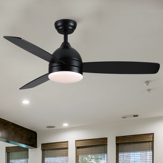 48-inch Smart Black Ceiling Fan with Remote Control, LED Light, and Plywood Blades