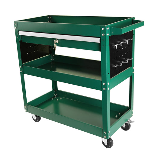 3 Tier Rolling Tool Cart, Heavy Duty Utility Cart Tool Organizer with Storage Drawer, Industrial Commercial Service Tool Cart for Mechanics, Garage, Warehouse & Repair Shop