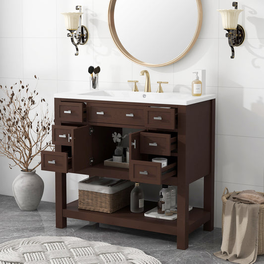 36'' Bathroom Vanity with Top Sink, Modern Bathroom Storage Cabinet with 2 Soft Closing Doors and 6 Drawers, Single Sink Bathroom Vanity