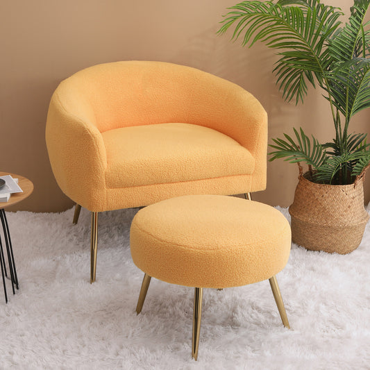 Accent Chair with Ottoman/Gold Legs, Modern Accent Chair for Living Room, Bedroom or Reception Room,Teddy Short Plush Particle Velvet Armchair with Ottoman for Living Room