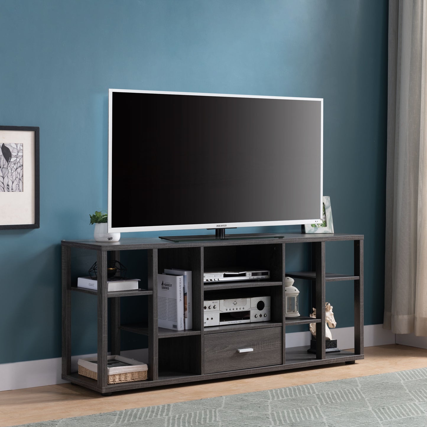 Grey Rustic Tall TV Stand with Storage