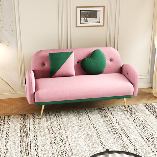 58 Pink Velvet Sofa with 2 Pillows for Small Spaces