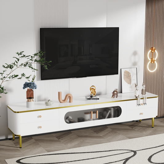 Modern White TV Stand with Ample Storage and Cable Management for Living Room