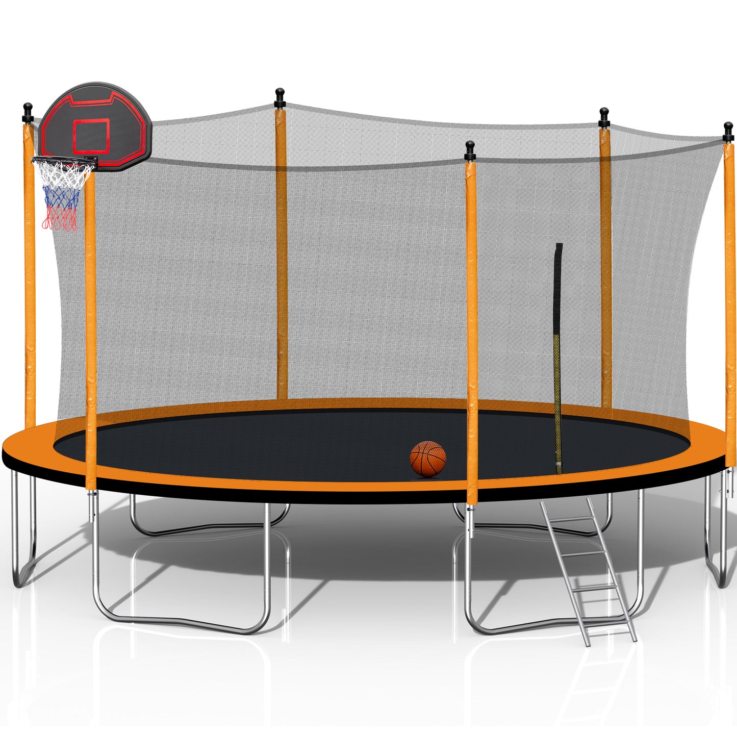 15FT Trampoline with Basketball Hoop Inflator and Ladder(Inner Safety Enclosure) Orange