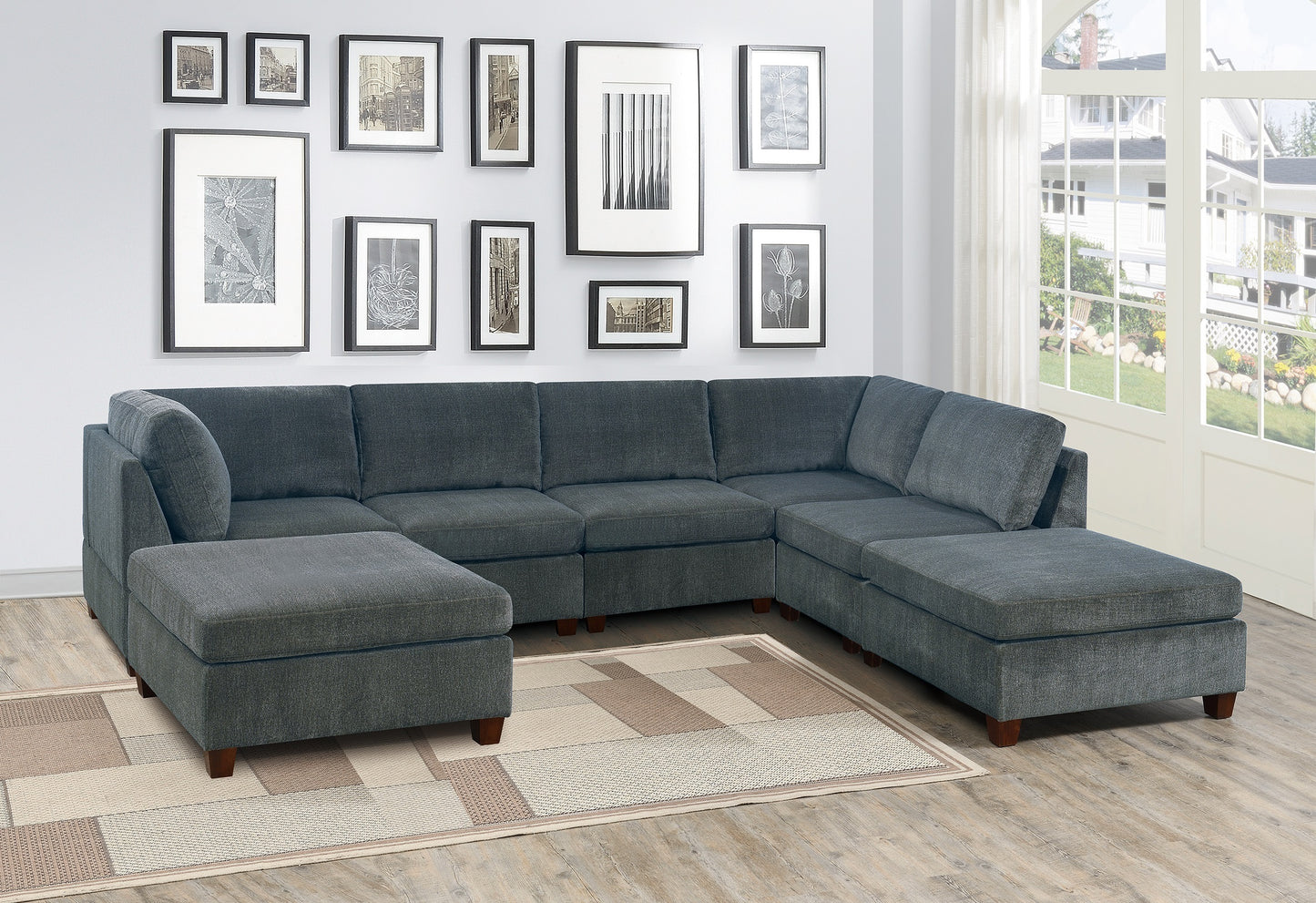 Soft Gray Modular Chenille Sectional Sofa Set with Ottoman