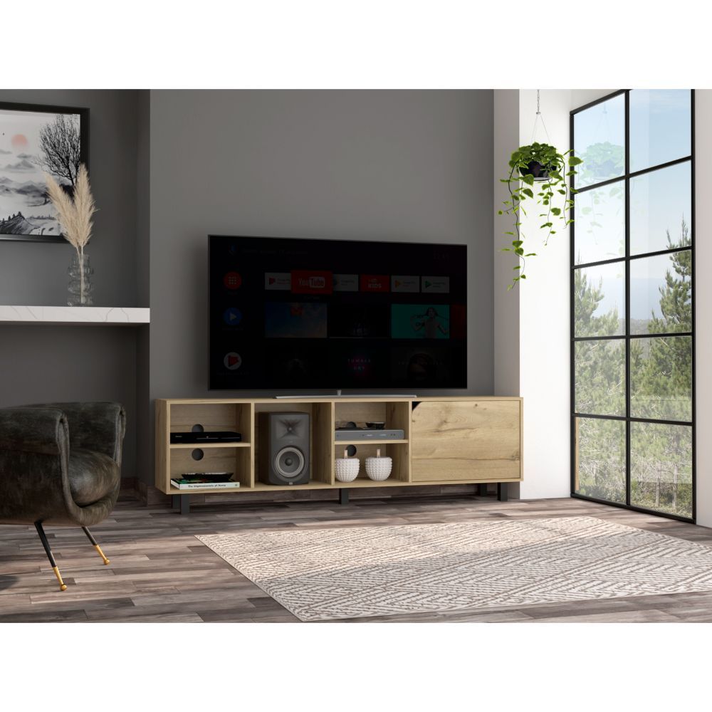 Modern TV Stand with Generous Storage Space and Cable Management