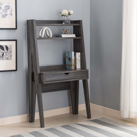 Grey Rustic Writing Desk with Storage Space