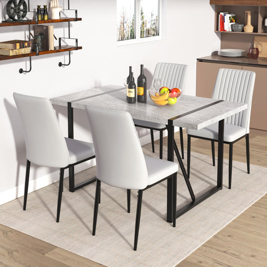 5-piece Dining Table Chairs Set, Rectangular Dining Room Table Set  for 4, Modern Dining Table and faux leather Chairs for Kitchen Dining Room, Small Space, GRAY