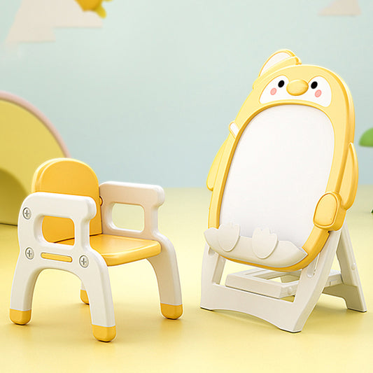 Children's indoor Cartoon penguin yellow drawing board Magnetic graffiti board Writing board Scaffolding whiteboard Baby blackboard learning table and chair