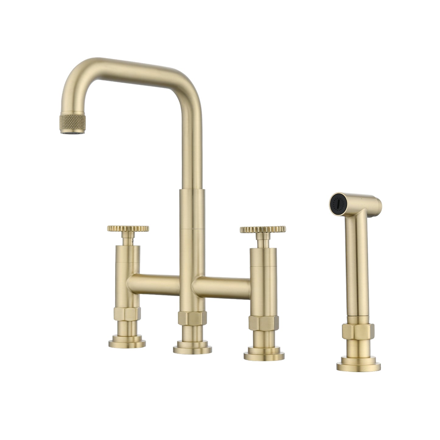 Double Handle Bridge Kitchen Faucet with Side Spray