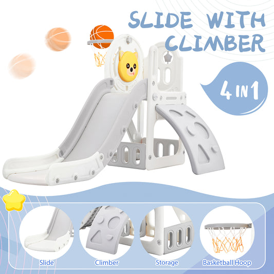 Toddler Climber and Slide Set 4 in 1, Kids Playground Climber Freestanding Slide Playset with Basketball Hoop Play Combination for Babies Indoor & Outdoor