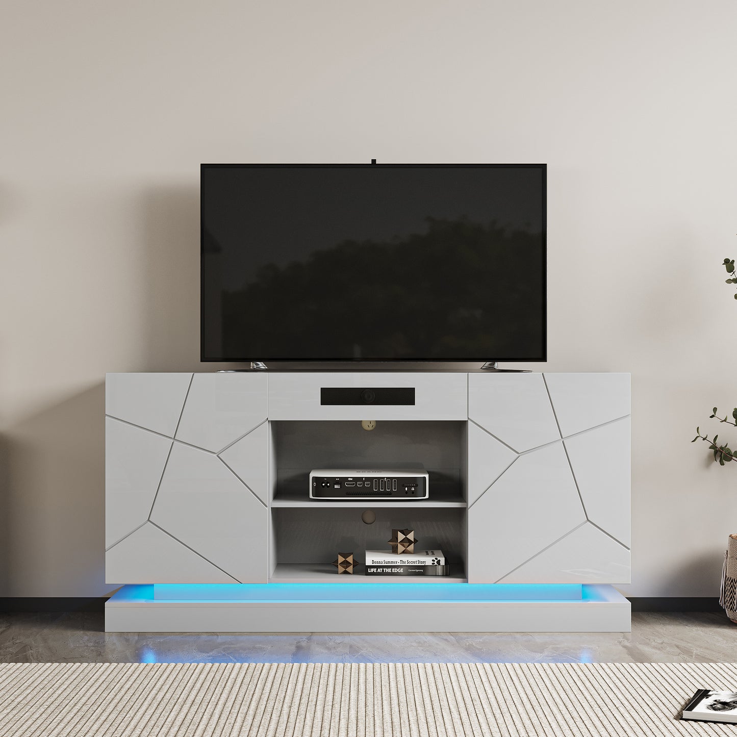 Sleek TV Stand with Bluetooth Speaker and LED Lighting