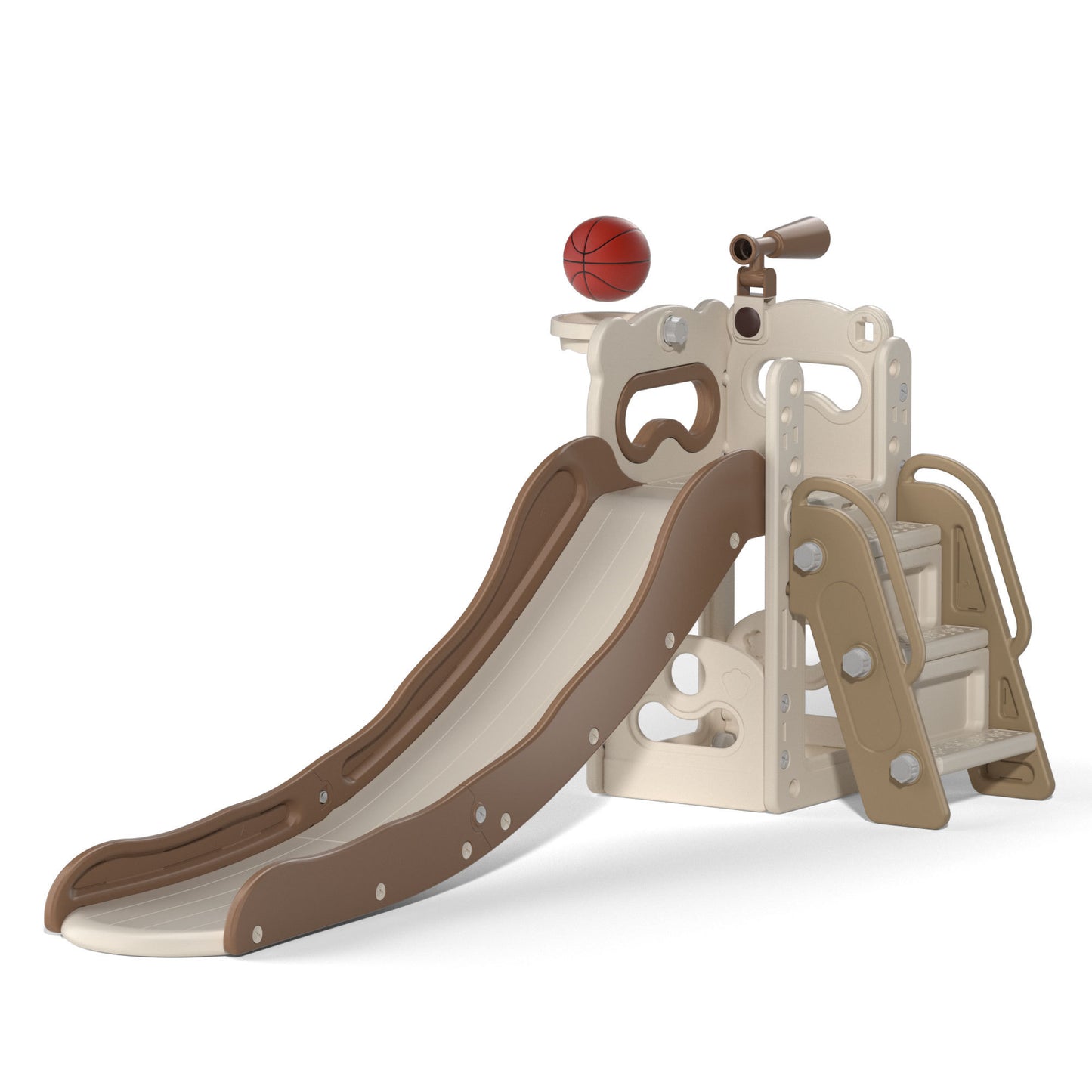 Kids 5-in-1 Slide and Climber Playset with Basketball Hoop and Telescope