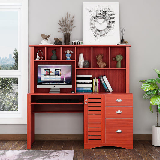 Teak Home Office Desk with Storage Hutch