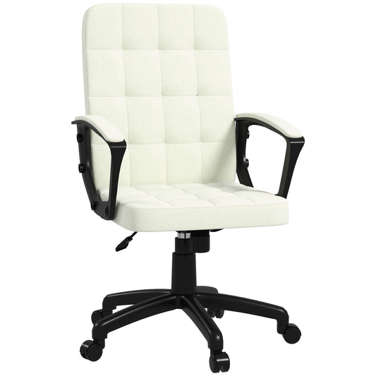 Vinsetto Fabric Office Chair, Computer Desk Chair, Swivel Task Chair with Arms, Adjustable Height, Swivel Wheels, Mid Back, Cream White