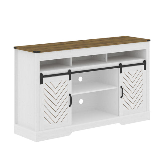 Modern Farmhouse TV Stand Sideboard in White Wood with Adjustable Shelves