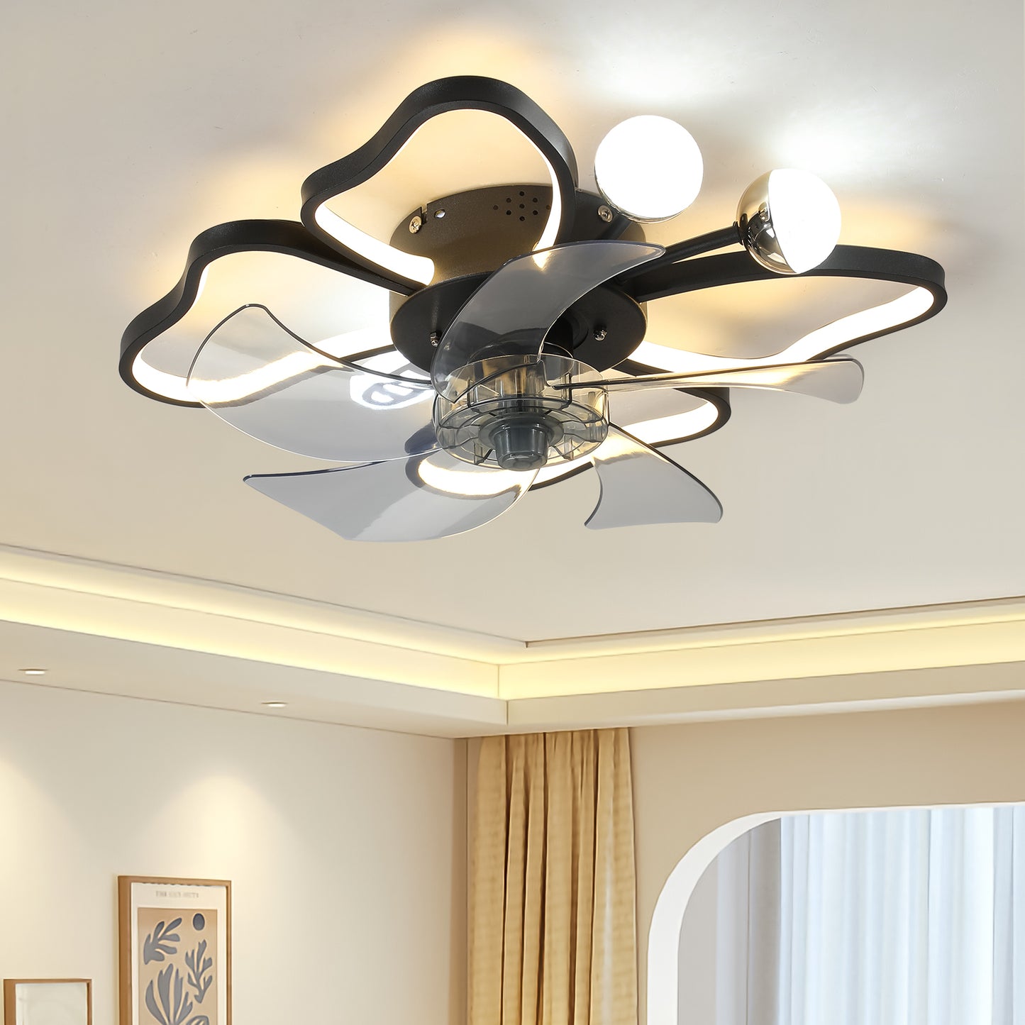 Black Butterfly Design Ceiling Fan with Remote Control and Dimmable LED Lights