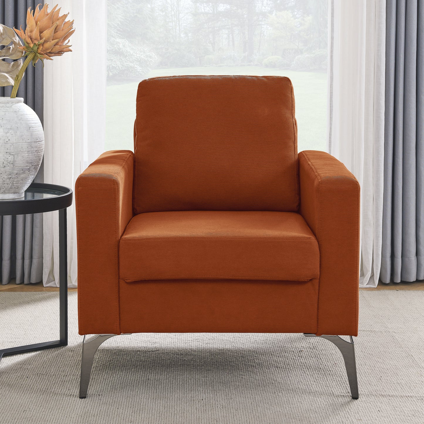 Sofa Chair,with Square Arms and Tight Back ,Corduroy Orange