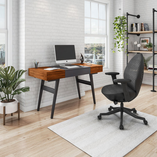 Mahogany and Grey Dual-tone Writing Desk with Storage