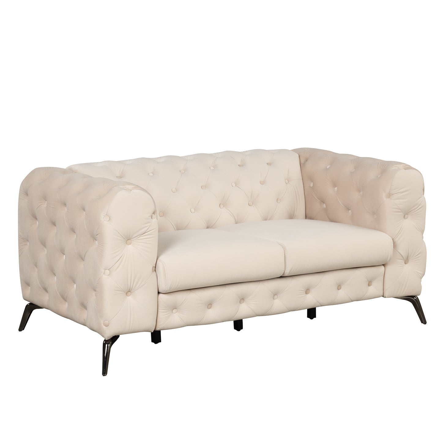 Modern Beige Velvet Loveseat Sofa with Button Tufted Back