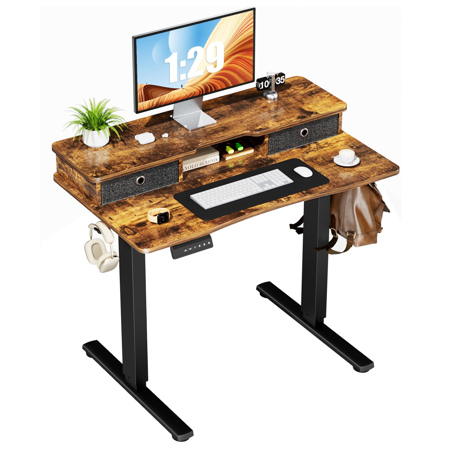 Electric Standing Desk with Dual Drawer Storage Shelf and Height Adjustable Feature