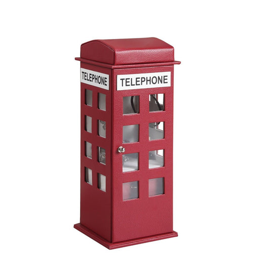 11.5" Tall Leather Jewelry Box, British Telephone Design, Burgundy Red