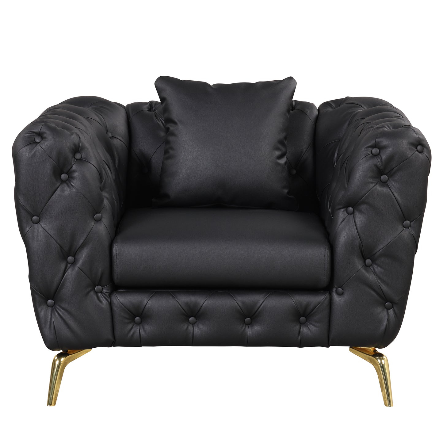 Modern Black Upholstered Sofa with Button Tufted Back and Metal Legs